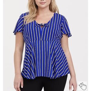 Torrid Blue Stripes Peplum Georgette Tie Front Blouse Size 1X‎